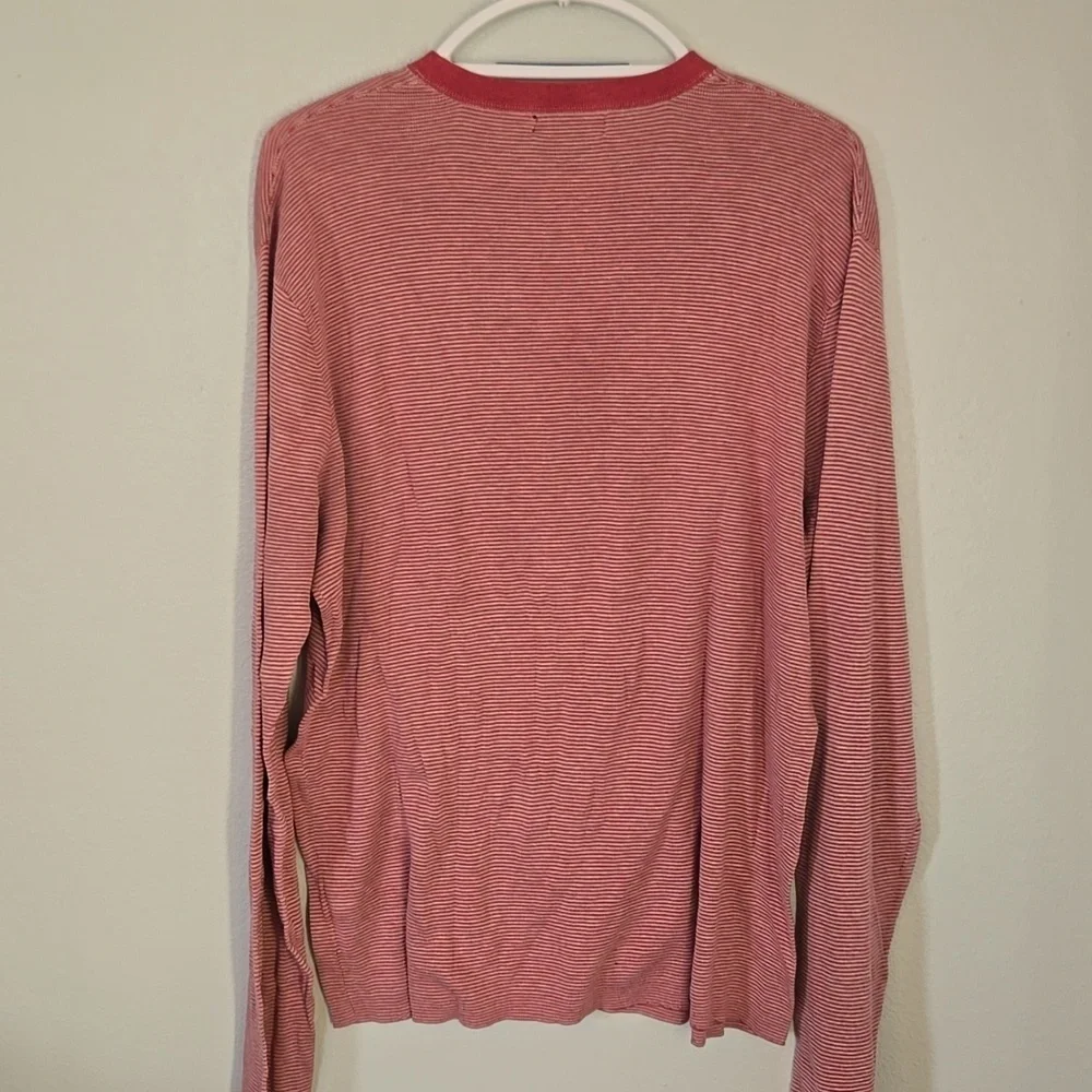 Banana Republic | Heathered Red Stripe Long Sleeve Silk/Cotton Blend Tee Size XL
